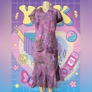 Chic Lavender Floral Skirt Set